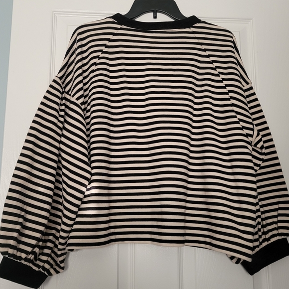 Loft Black/Off White Monogram Striped Sweater Size: XL - Picture 6 of 12